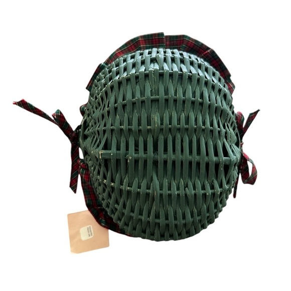 Valorie Stockwell Folk Art Applique Green Red Tartan Christmas Wicker Basket NWT - Picture 4 of 10